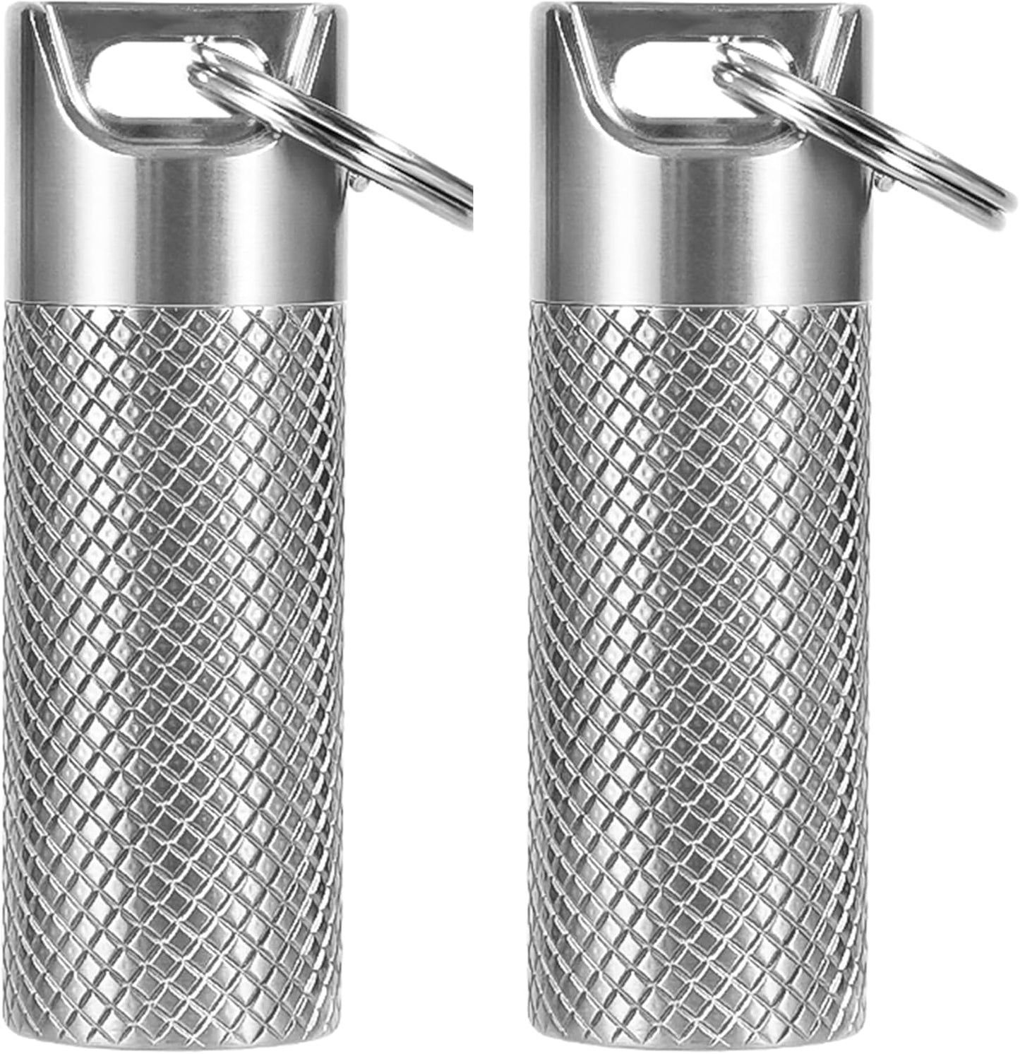 Small Titanium Pill Case Keychain - IPX7 100% Waterproof, Extreme Temp Resistant, Large Capacity, Double O-Ring Seal for Theaters & Travel (2PC)
