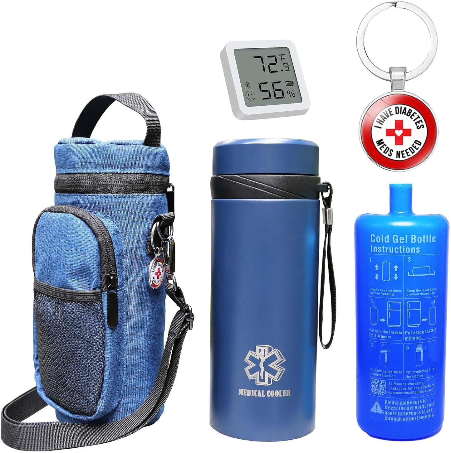 48H 7 Pens Bluetooth Insulin Cooler Travel Case,Medication Cooler for Travel,with Insulated Bottle Holder,Smart Bluetooth Temperature Humidity Monitor with TUYA APP View，with Biogel Ice Pack