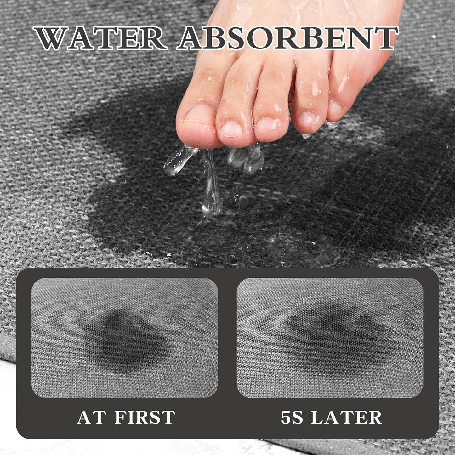 chakme Bathroom Rugs Mat 32x17, Ultra Thin Non Slip Bath Mat Quick Dry Absorbent Bath Mat for Bathroom Floor, (Dark Grey, 32"x17")