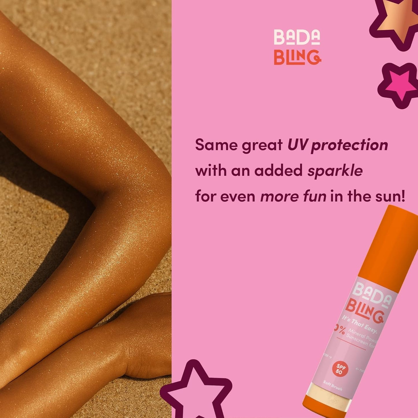 Bada Boom Bada Bling Shimmer Mineral Translucent Sunscreen Powder, Brush on SPF 50 and Sparkles