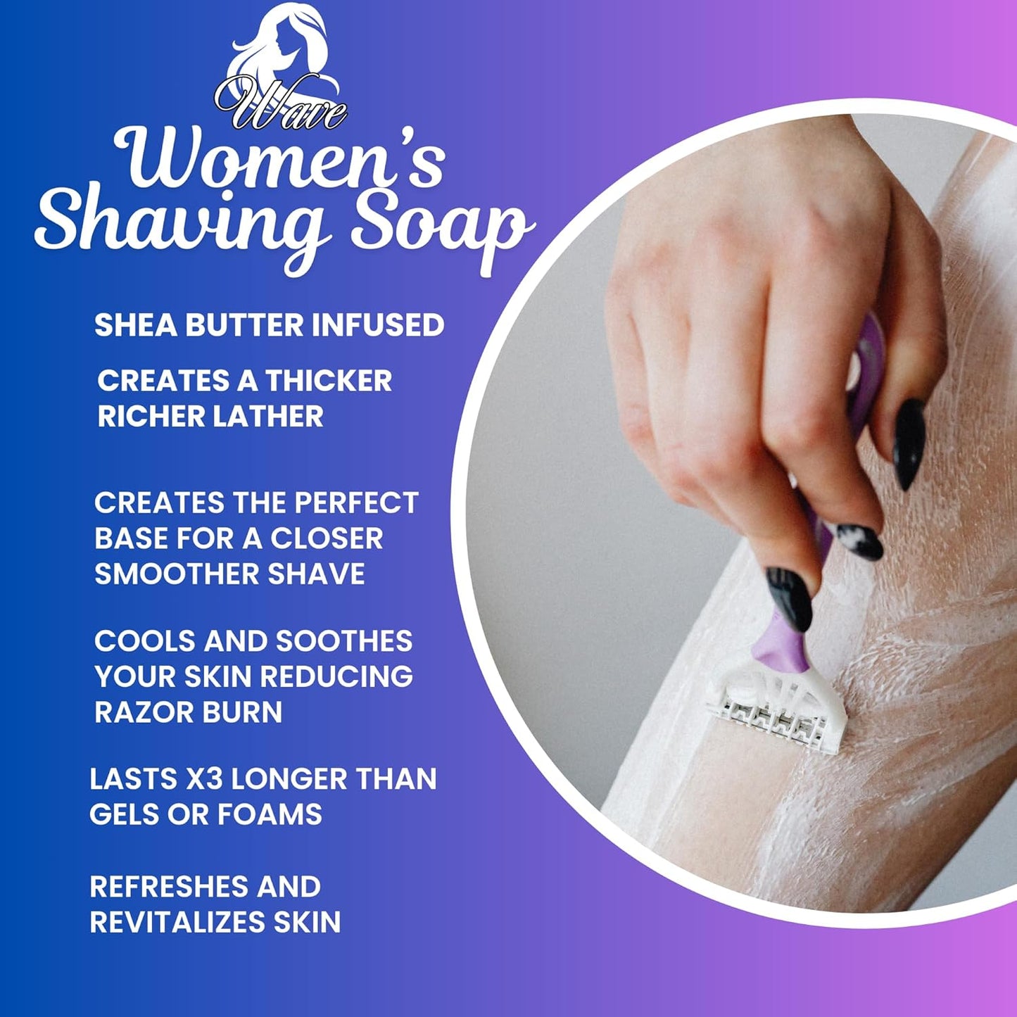 Orchid Scented Shaving Soap for Women – Shea Butter Enriched Moisturizing Bar for Sensitive Skin – Long-Lasting, Smooth Shave for Legs, Underarms & Bikini Area