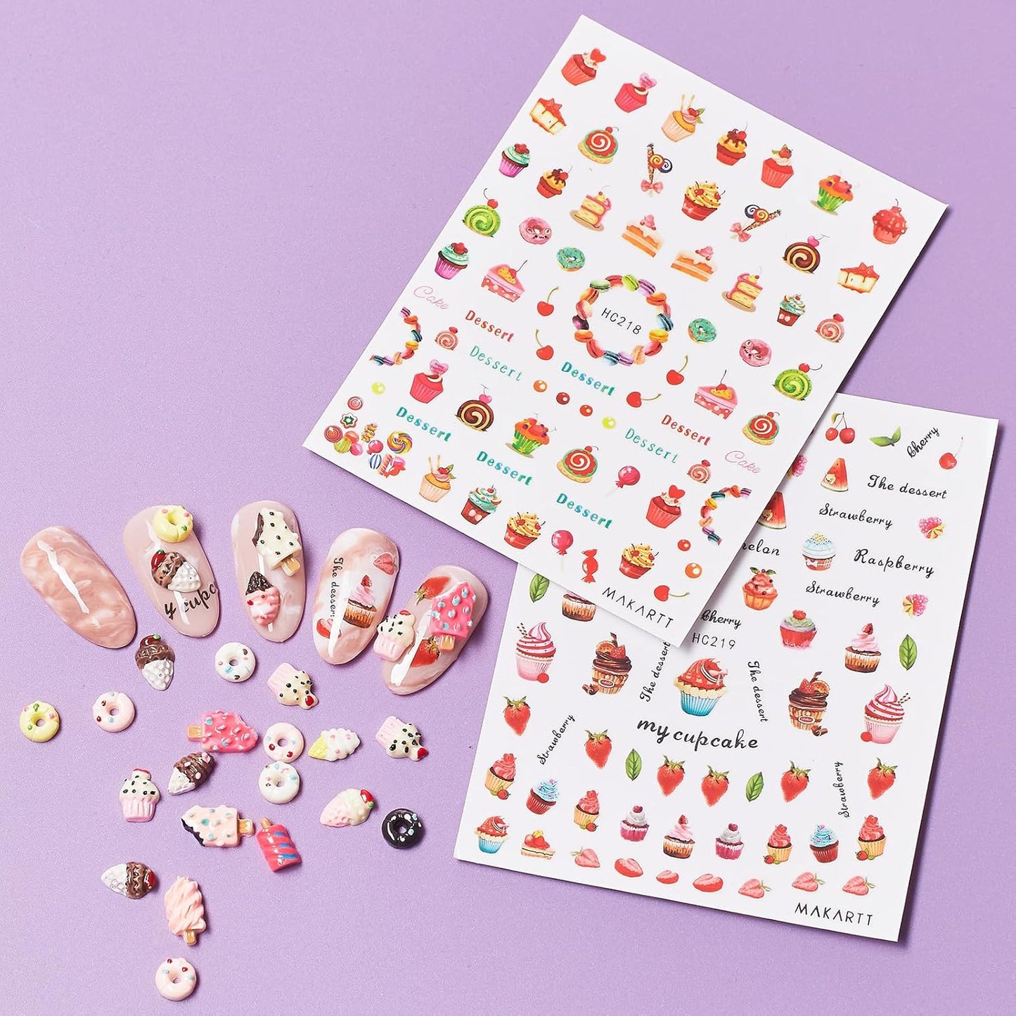 Makartt Nail Decorating Kit, 10pcs Designer Nail Stickers, Cute Dessert Nail Art Decor for DIY Manicure, Salon Accessories for Creative Nails Designs