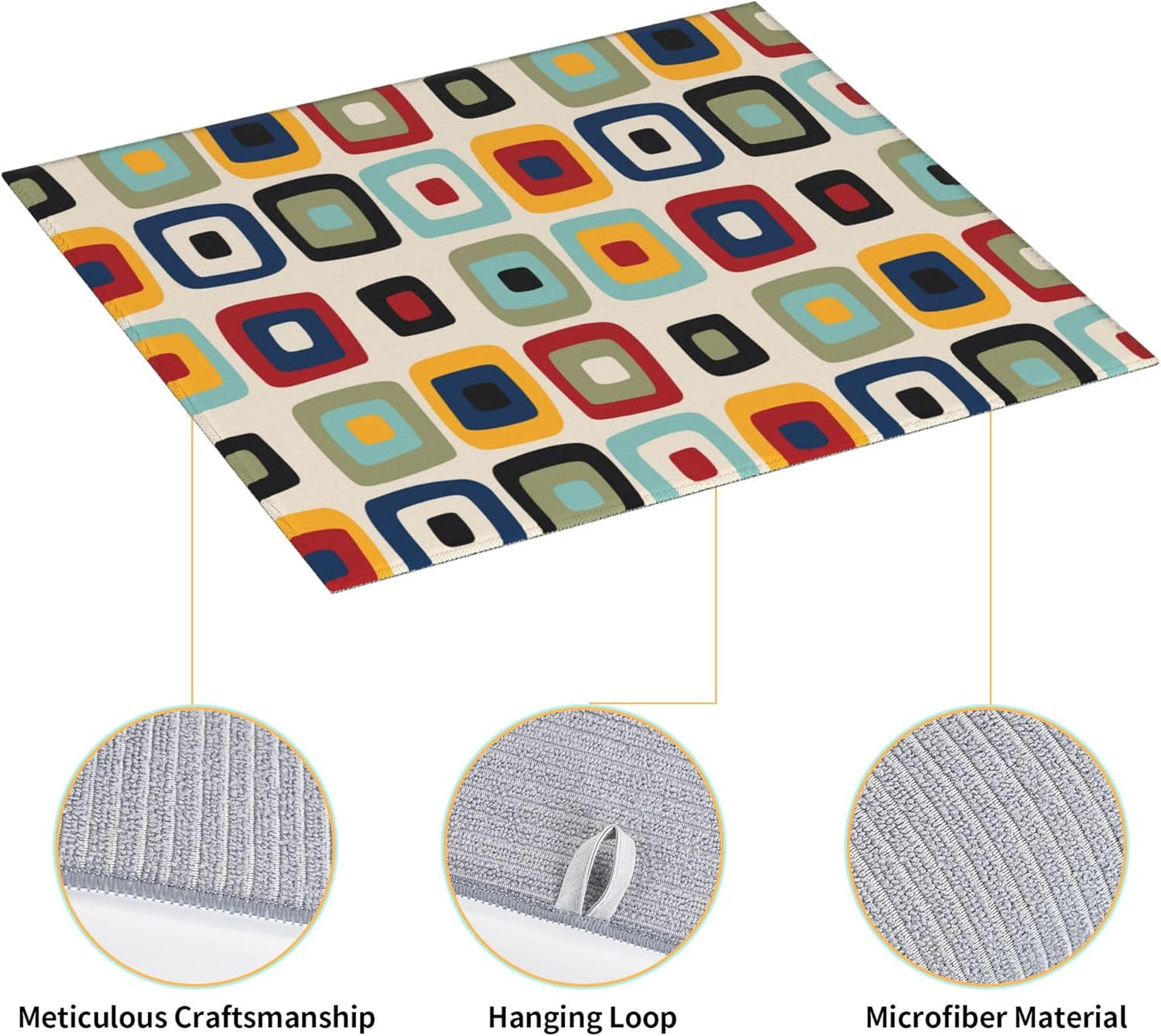 Mid Century Modern Retro Kitchen Drying Mat Microfiber Dish Drainer Mat for Kitchen Counter Absorbent Reusable Washable Vintage Decorative Drying Pad 16x18 Inch