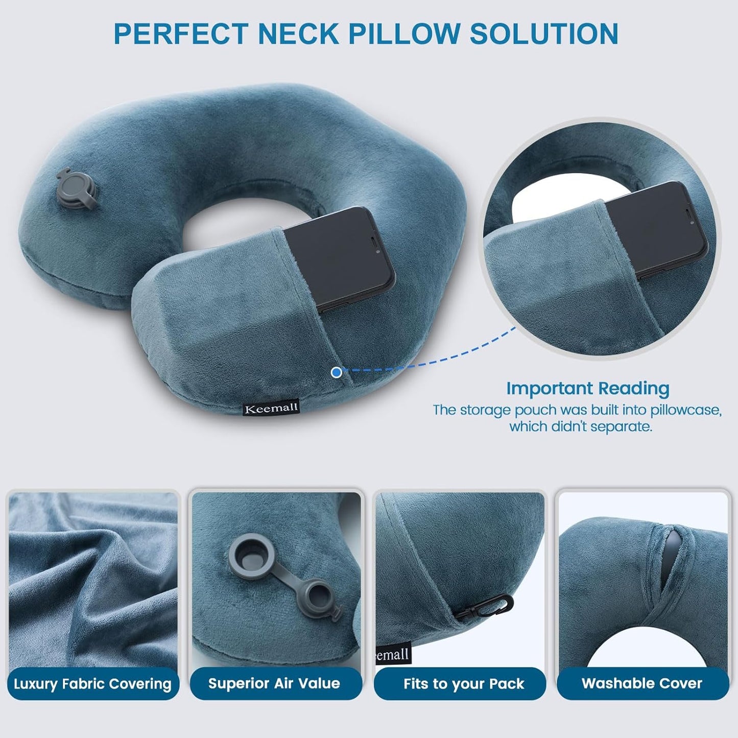 Inflatable Travel Neck Pillow for Airplane Train Car Washable Pillowcase U Shaped Office Napping Pillow