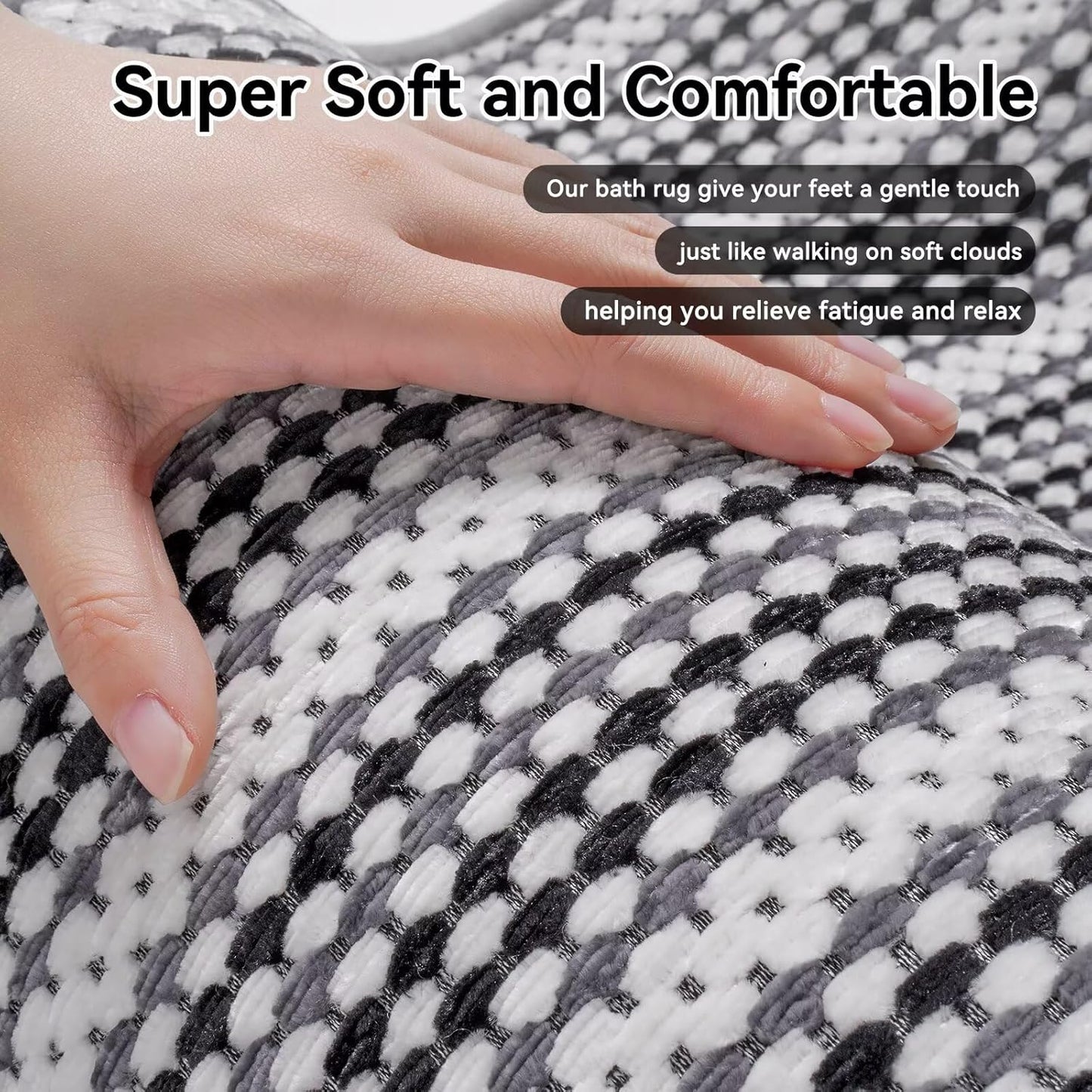 Bathroom Rugs Non Slip Washable Bath Rugs Super Absorbent Chenille Bathroom Mat Thin Bath Mats Quick Dry Bath Mat Low Pile,Black 20x31