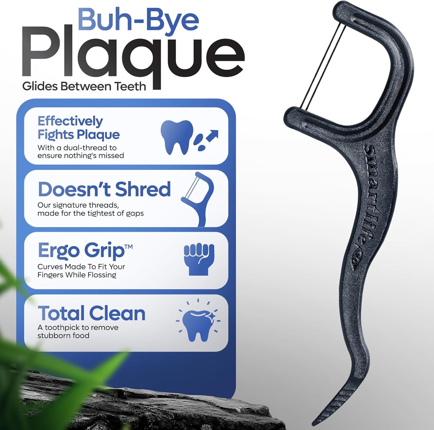 SmartLifeco Eco-Friendly Dual-Thread Dental Floss Picks (200ct) - Flossers Made with Straw Wheat Blend, Natural Teeth Whitening, Tooth Pick Stick for Adults, Activated Bamboo Charcoal Floss Thread