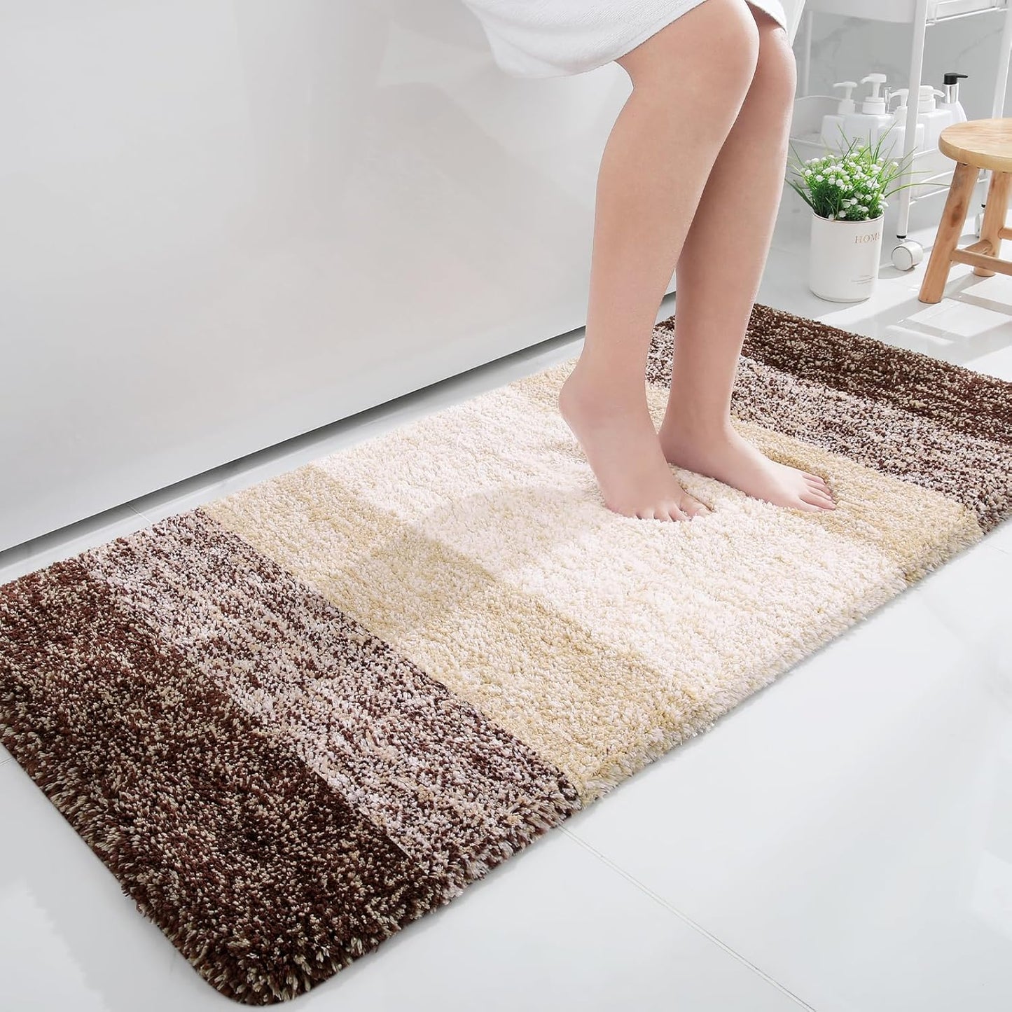 OLANLY Bathroom Runner Rugs 45x27, Extra Soft Absorbent Microfiber Bath Rugs, Rubber Backing, Quick Dry, Machine Washable Bath Mats for Bathroom Floor, Tub and Shower, Home Decor Accessories, Brown