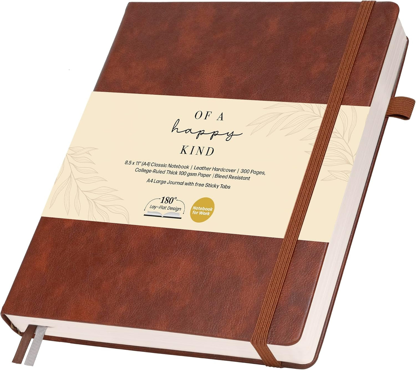 Thick Lined Journal Notebook 8.5x11" with Big A4 Hardcover Leather - Brown - 300 Pages College Ruled Large with Sticky Tabs, Pockets, and Pen Loop for Writing and Journaling - Hardback Men and Women