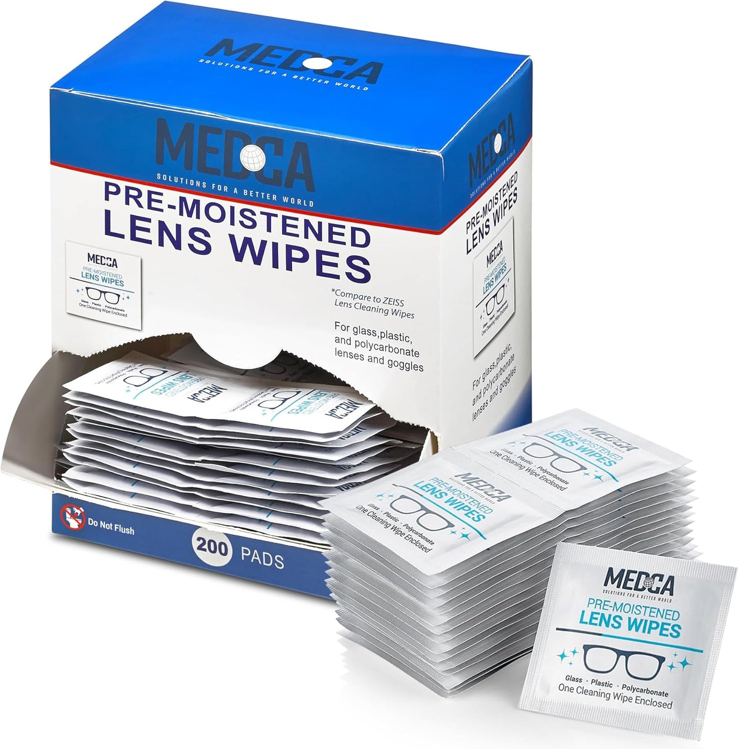 Premoistened Lens and Glass Cleaning Wipes - Portable Travel Cleaner for Glasses, Camera, Cell Phone, Smartphone, and Tablet - Disposable, Quick Drying, Streak Free - Individually Wrapped, Pack of 200