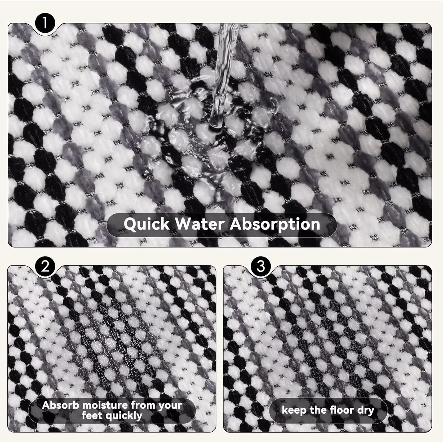 YDKGLSuper Absorbent Non Slip Bath Mats for Bathroom,FloorShower,Sink.Machine Washable Bathroom Rugs,Rubber Backed Bathroom Mats，Ultra Soft (Black 24x35)