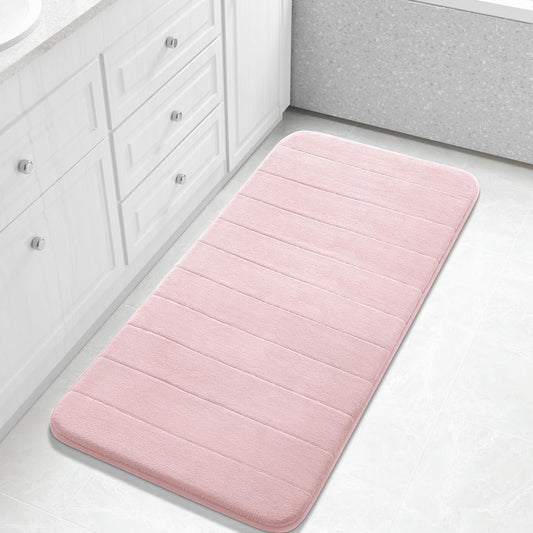 Yimobra Long Bath Mat 44"x24", Super Soft Quick Dry Memory Foam Bathroom Rug, Water Absorbent, Non Slip Backing Machine Washable for Tub Shower, Thick Comfort Support, Pink