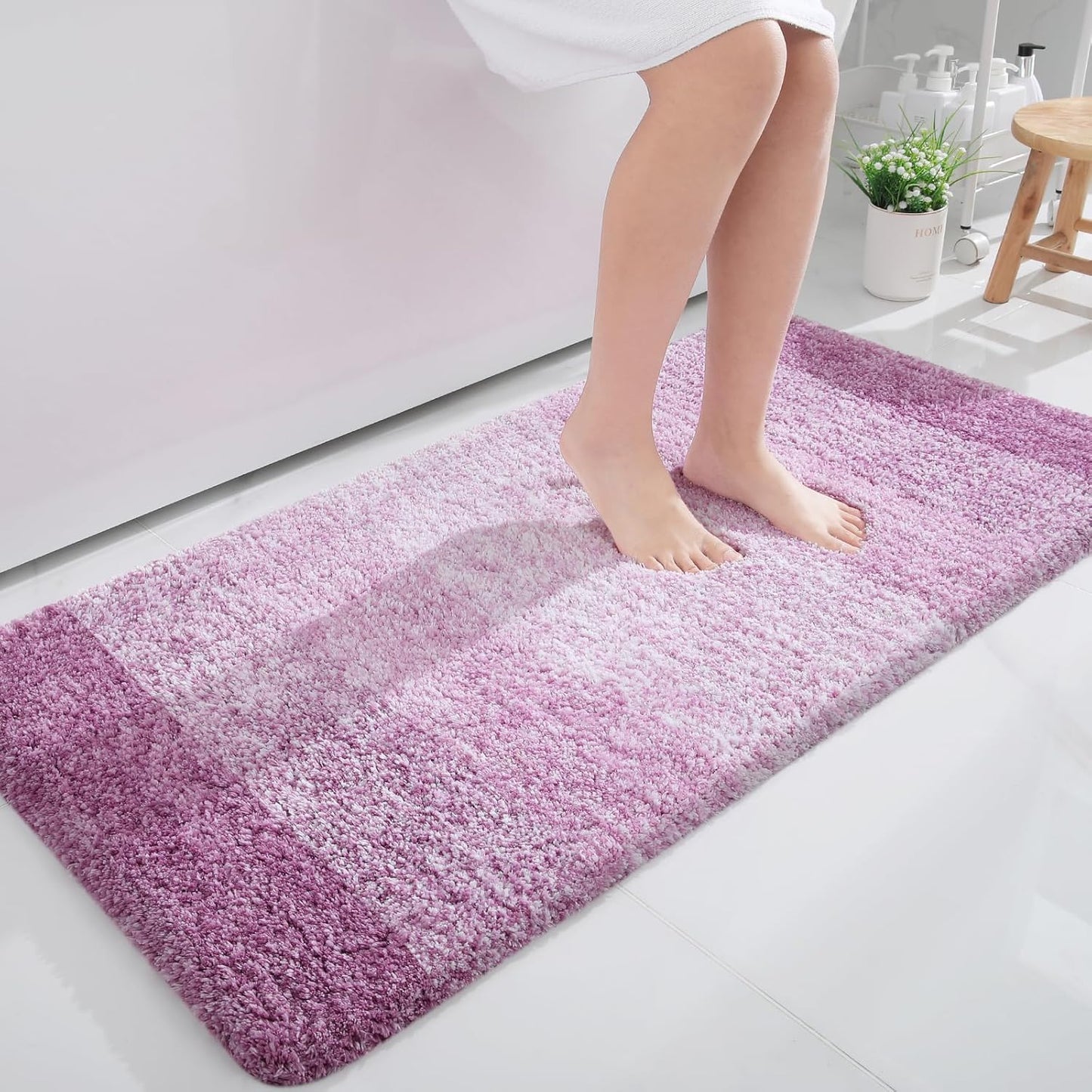 OLANLY Bathroom Runner Rugs 47x24, Extra Soft Absorbent Microfiber Bath Rugs, Rubber Backing, Quick Dry, Washable Bath Mats for Bathroom Floor, Tub and Shower, Home Decor Accessories, Pinkish-Purple