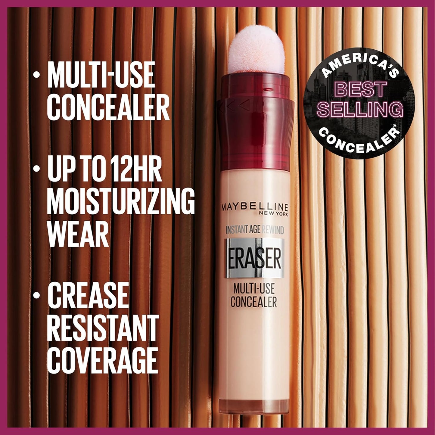 Maybelline Instant Age Rewind Instant Eraser Multi-Use Concealer, Crease-Resistant Coverage, Up to 12HR Moisturizing Wear, 190, 1 Count