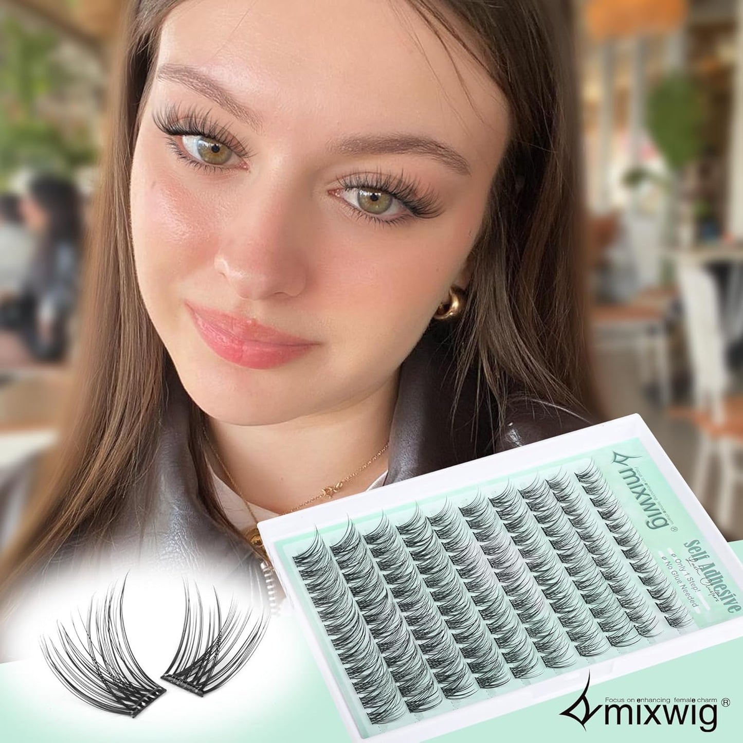 Natural Self Adhesive Lash Clusters Wispy Pre Glued Eyelashes Clusters C-curly Self Adhesive Eyelash Extensions 10-16MM No Glue Needed Individual Lashes 120 Pcs by Lvmixwig