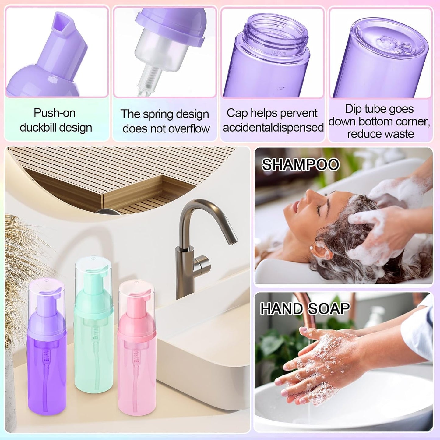 Zhehao 80 Pcs Lash Shampoo Bottle Brushes Kit 20 Foam Pump Dispensers 20 Lash Shampoo Brushes 20 Eyelash Aftercare Bag 20 Cleaning Pipes, Eyelash Extension Supplies (Mixed Colors)