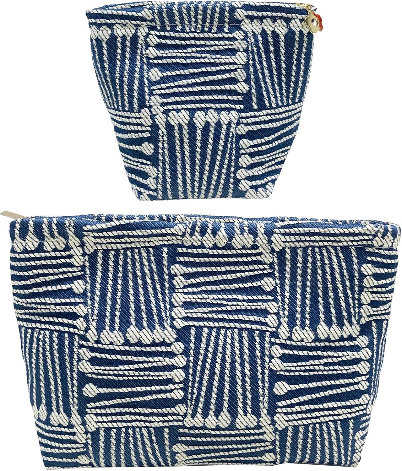 2 Pcs Makeup Bags, Large Cosmetic Bag Travel Toiletry Bag Organizer for Women, Embroidery Craft, Stripe Makeup Bag Small Cosmetic Pouch Purse with Zipper Gifts for Girls Teen