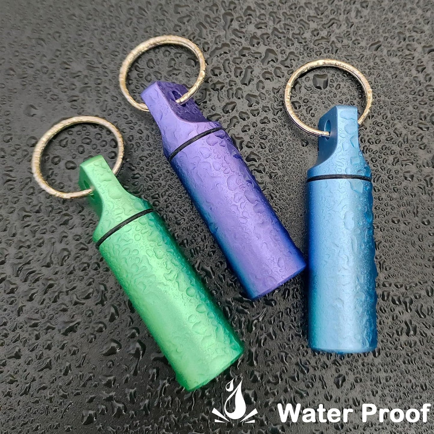 Small Pill Organizer Box Waterproof Keychain Pill Holder Portable Travel Pill Container Metal Case with Keyring for Outdoor Camping Travel