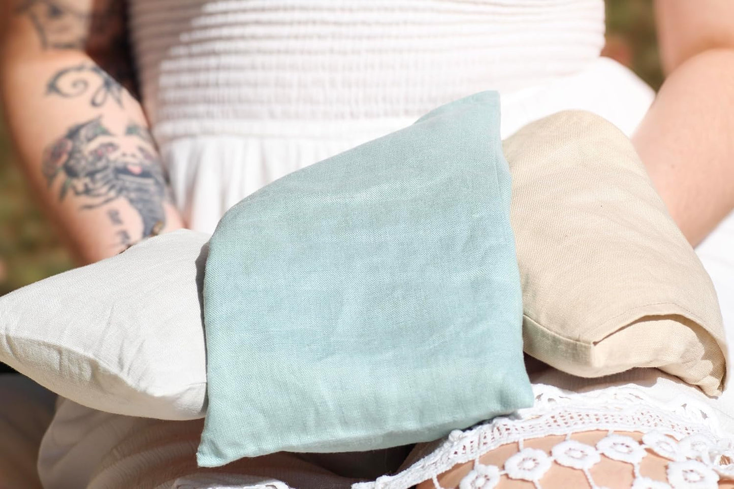 Microwave Heating Pad - 100% Linen Cover, Unscented, Size 18x7, Comforting Heat Pad for Cramps, Back,Neck,Shoulders, Leg Pain, Hot Microwavable Heat Pack, Color: Silver Sage, Made in USA