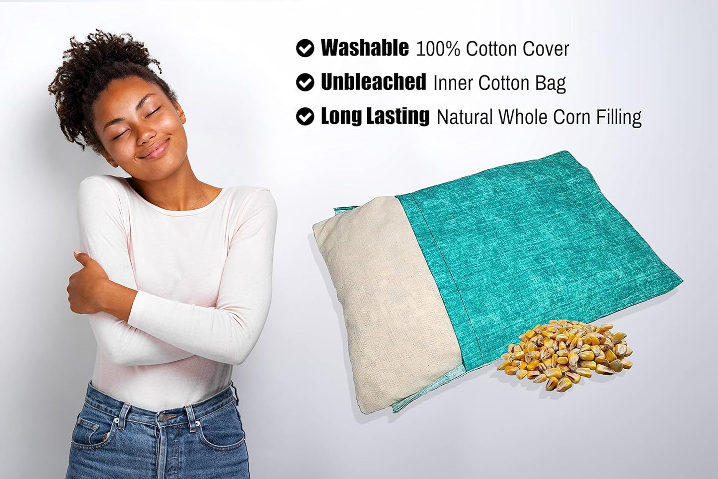 Microwavable Corn Filled Heating Pad and Cold Pack/Washable 100% Cotton Cover (Cross Hatch - Mint, 7.5in W x 11in L)