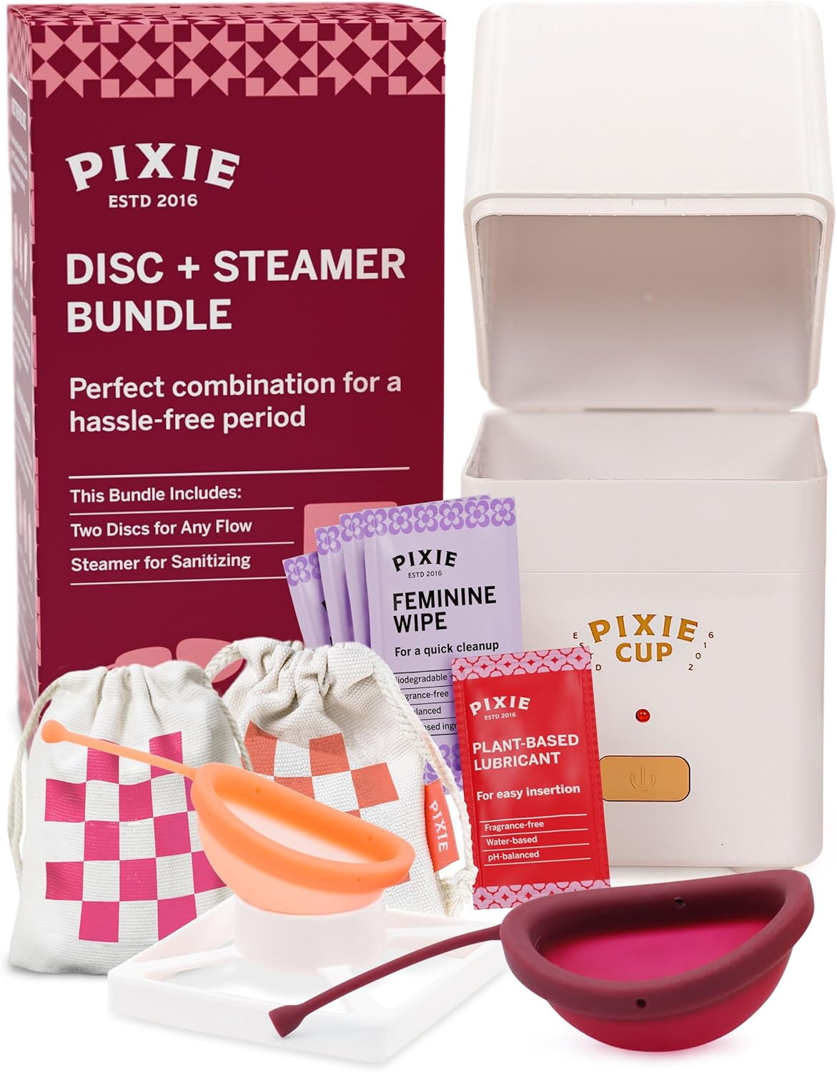 Menstrual Discs with Sterilizer - Ranked 1 for Most Comfortable Soft Reusable Period Disc - Kills 99.9% of Germs with Cleaner Steamer - Wash Your Disc in 3 Minutes! - Compact Sanitizer Kit