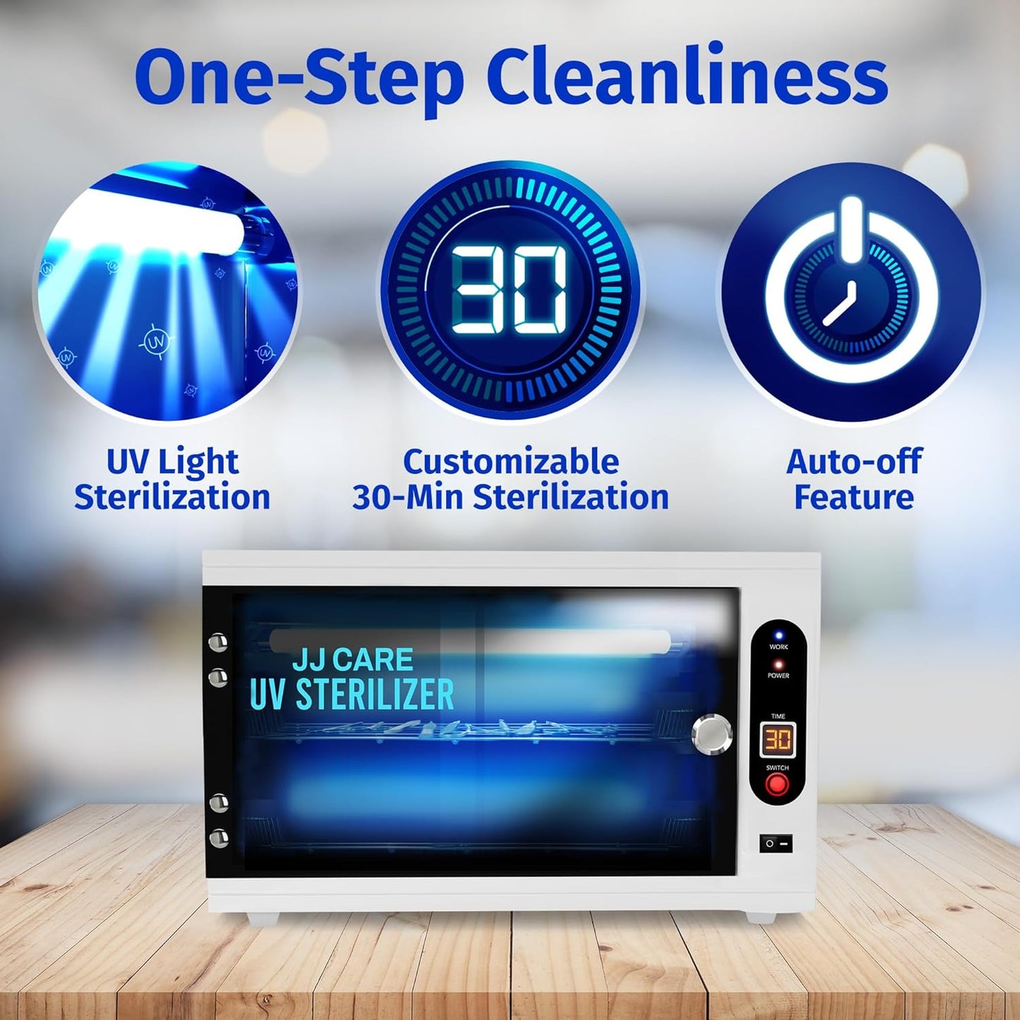 JJ CARE UV Sterilizer 8 Liter Capacity, UV Light 99% Sterilization Killing Efficiency, LED Timer UV Sterilizer Cabinet for Salon, Spa, Office and At Home Use, Professional Tabletop UV Sterilizer,