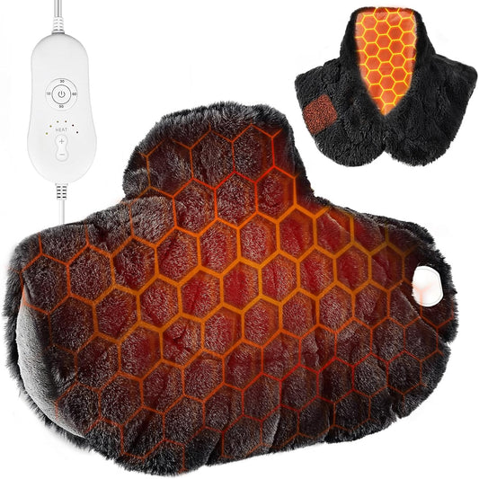 Nalax Heating Pad for Neck and Shoulders and Back, Luxurious Faux Rabbit Fur Fabric, 2.2lb Tourmaline Weighted Heating pad, 6 Heat Settings,2H Auto Off,Memory Function, Gift for Women 24"x 20"