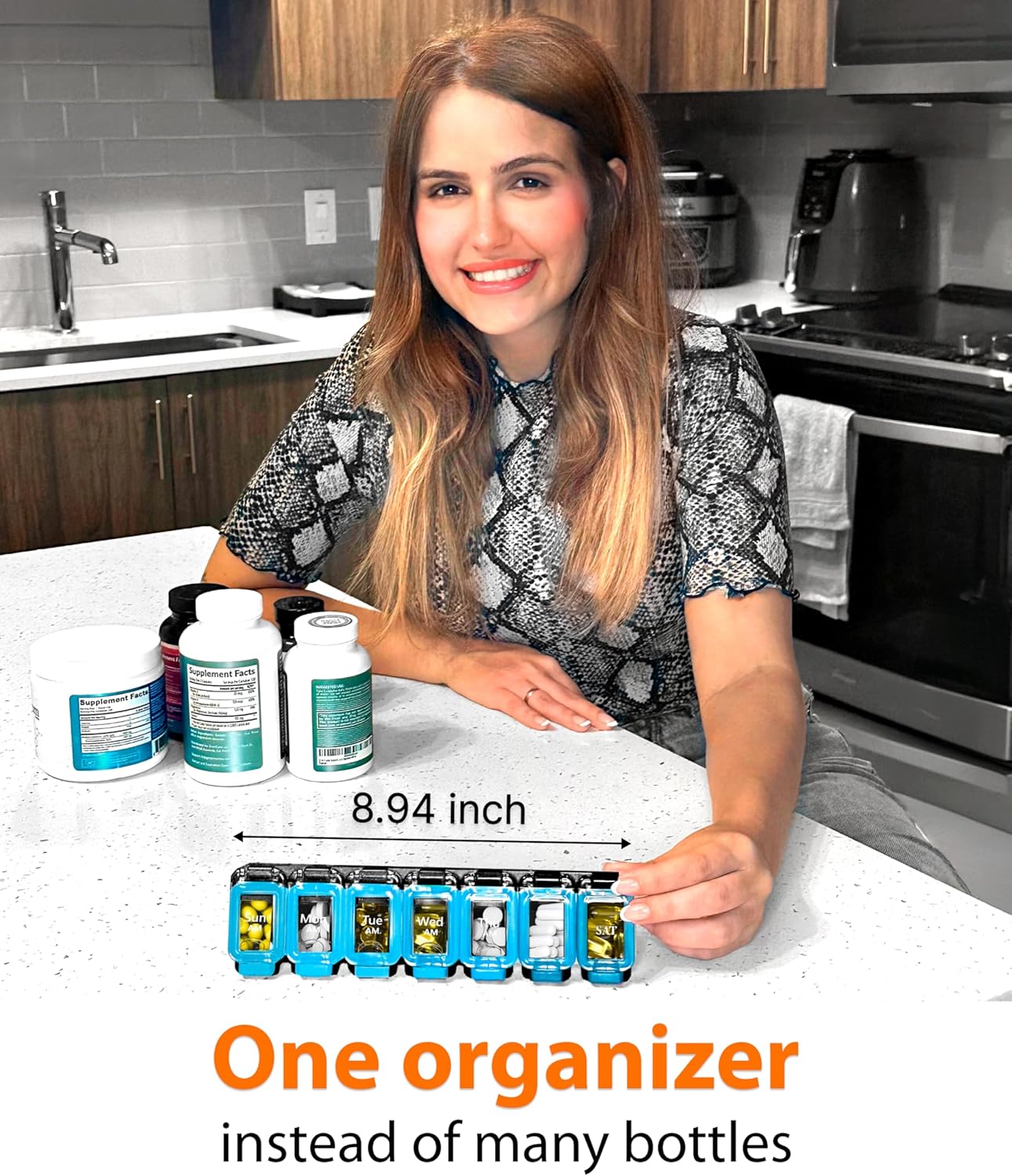 Weekly Pill Organizer 1 time a Day – Pill Box 7 Day with Enhanced Waterproof Seal, Large compartments Hold Big Vitamins & Supplements, Upgraded Locking lids, for Home & Travel use, Durable Hard case