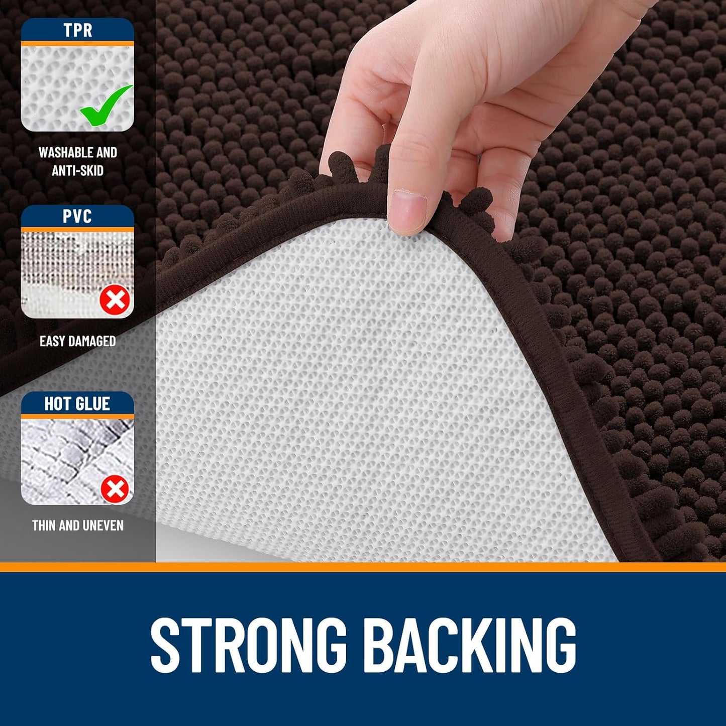 OLANLY Bathroom Rugs 70x24, Extra Soft Absorbent Chenille Bath Rugs, Rubber Backing Quick Dry, Machine Washable Bath Mats for Bathroom Floor, Tub and Shower, Home Decor Accessories, Brown