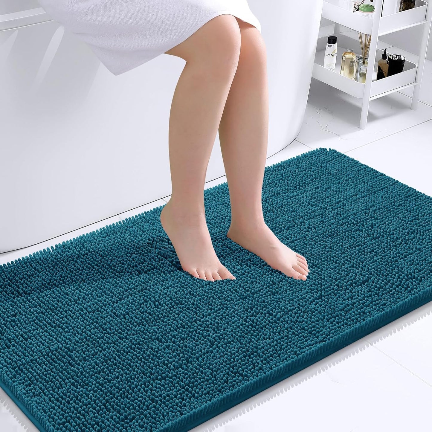OLANLY Bathroom Rugs 44x24, Extra Soft Absorbent Chenille Bath Rugs, Rubber Backing Quick Dry, Machine Washable Bath Mats for Bathroom Floor, Tub and Shower, Home Decor Accessories, Peacock Blue