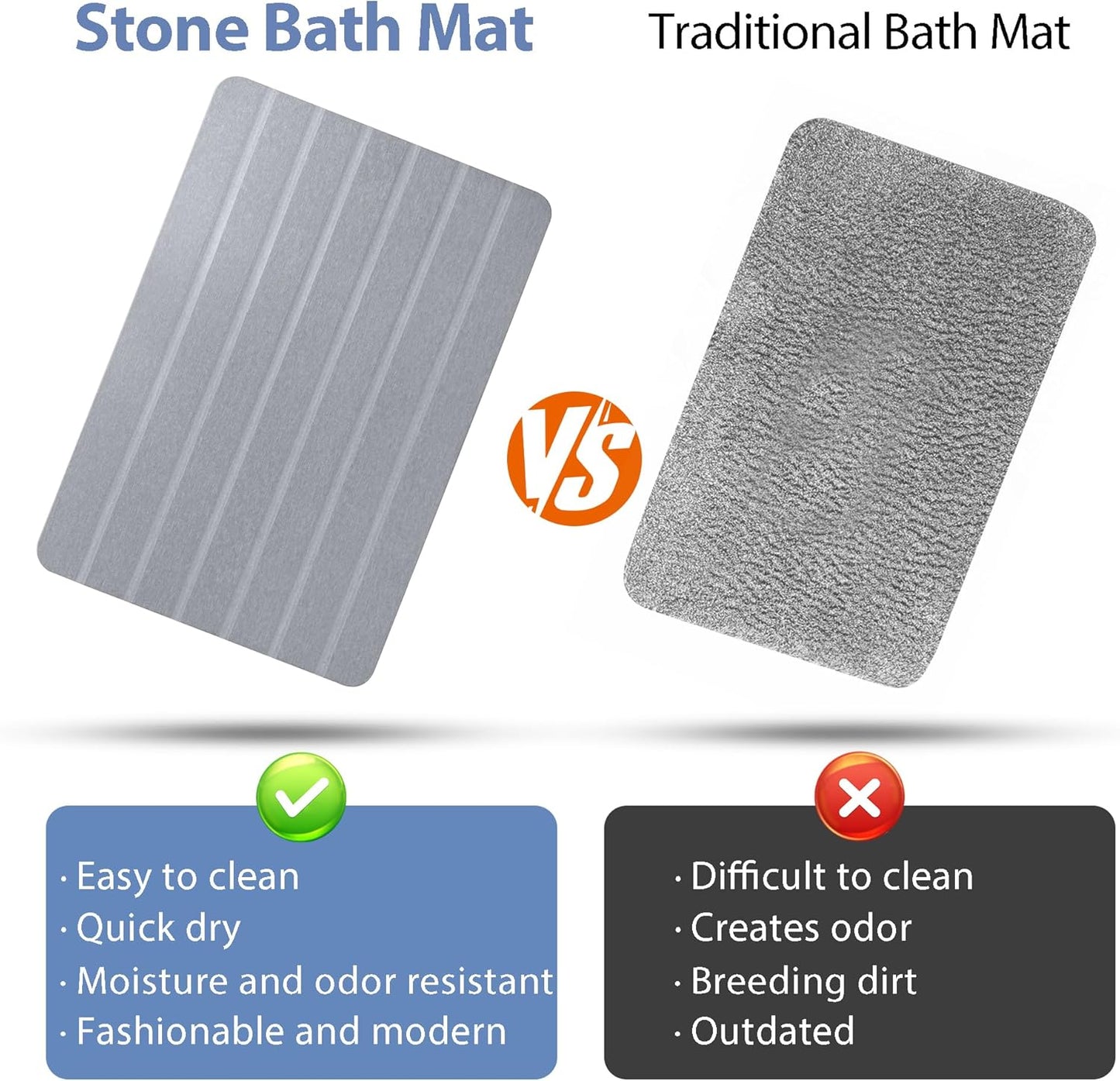 Absorbent Stone Bath Mat, Diatomaceous Earth Shower Mats, Non-Slip Water Absorbing Diatomite Stone Mat for Bathroom Floor, Quick-Drying Easy to Clean (23" x 16" Gray)