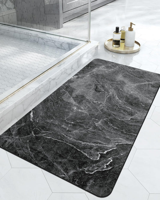 DEXI Bath Mat 17x32, Non Slip Quick Dry Rugs, Super Absorbent Ultra Thin Marble Bathmat, Washable Rubber Mats for Shower Floor, in Front of Bathtub, Sink, Bathroom Accessories Decor, Dark Grey