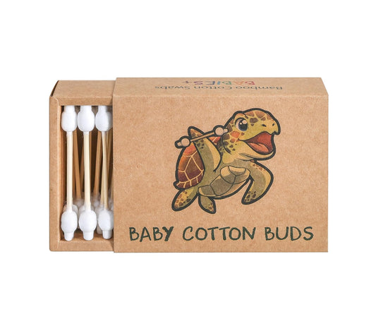 Sea Turtle Bamboo Cotton Swabs, Baby Safety Rim (100 Count) - Vegan, Eco Friendly, Organic, Double Tips, Plastic Free Wooden Ear Sticks, All Natural 100% Biodegradable Cotton Buds