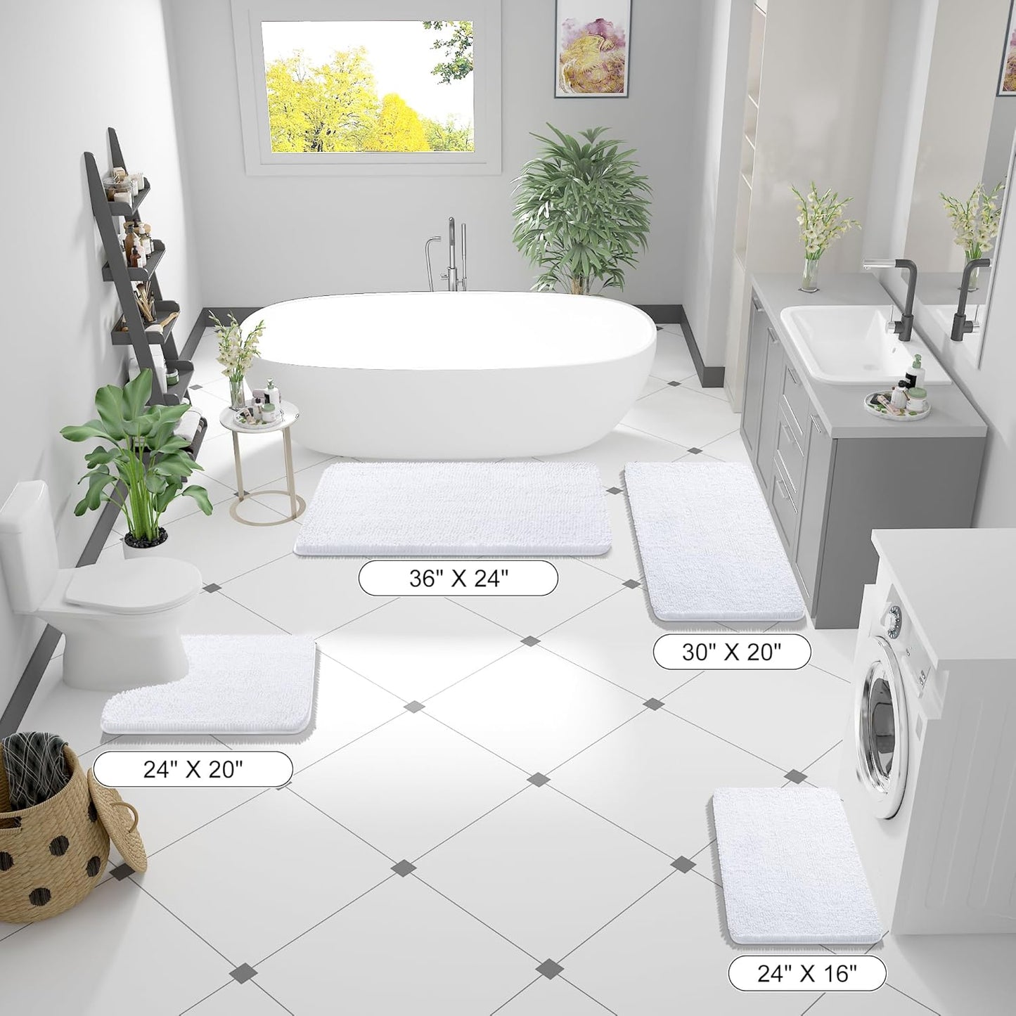 OLANLY Bathroom Rugs 34x21, Extra Soft Absorbent Chenille Bath Rugs, Rubber Backing Quick Dry, Machine Washable Bath Mats for Bathroom Floor, Tub and Shower, Home Decor Accessories, White