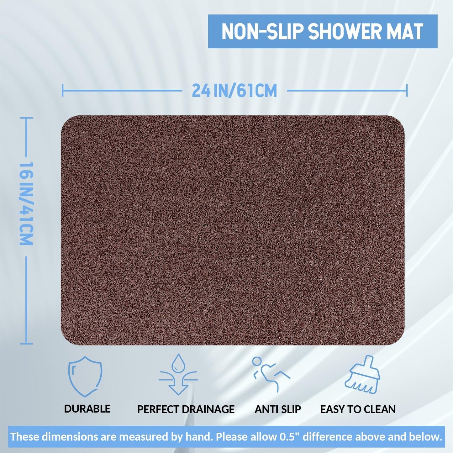 Non-Slip Bathtub Mat, 2 Pack Anti Slip Shower Mat, Fast Drying Bathtub Mats, Foot Scrubber Mat, Anti Slip Mat for Tub, Floor, Bathroom, Kitchen, Home, Hotel (Brown 24"×16"+24"×16")
