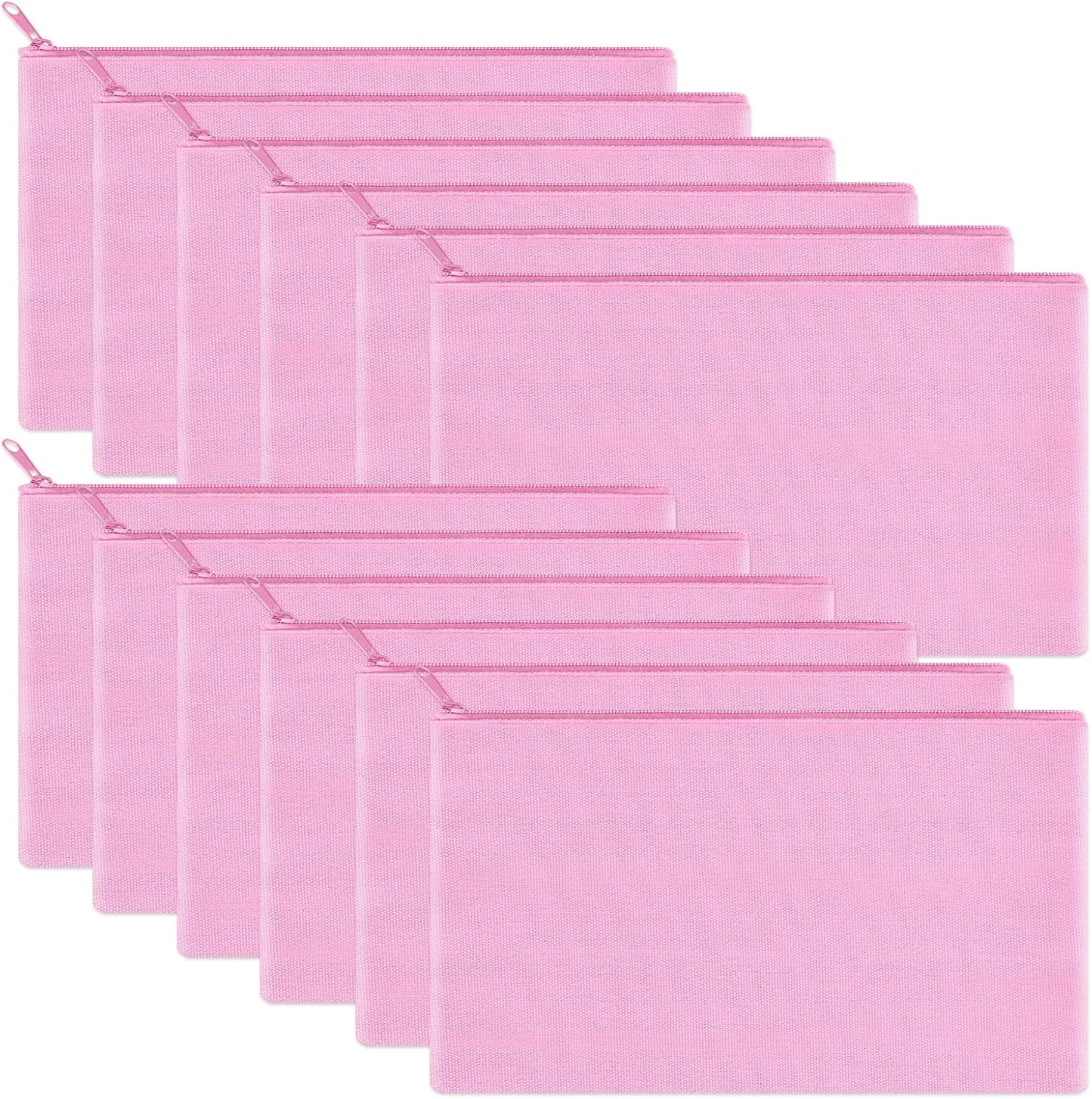 12 Pieces Cotton Canvas Makeup Bag, Multipurpose Cosmetic Bag with Zipper Travel Toiletry Pouch, Blank DIY Craft Bag (Pink, S)