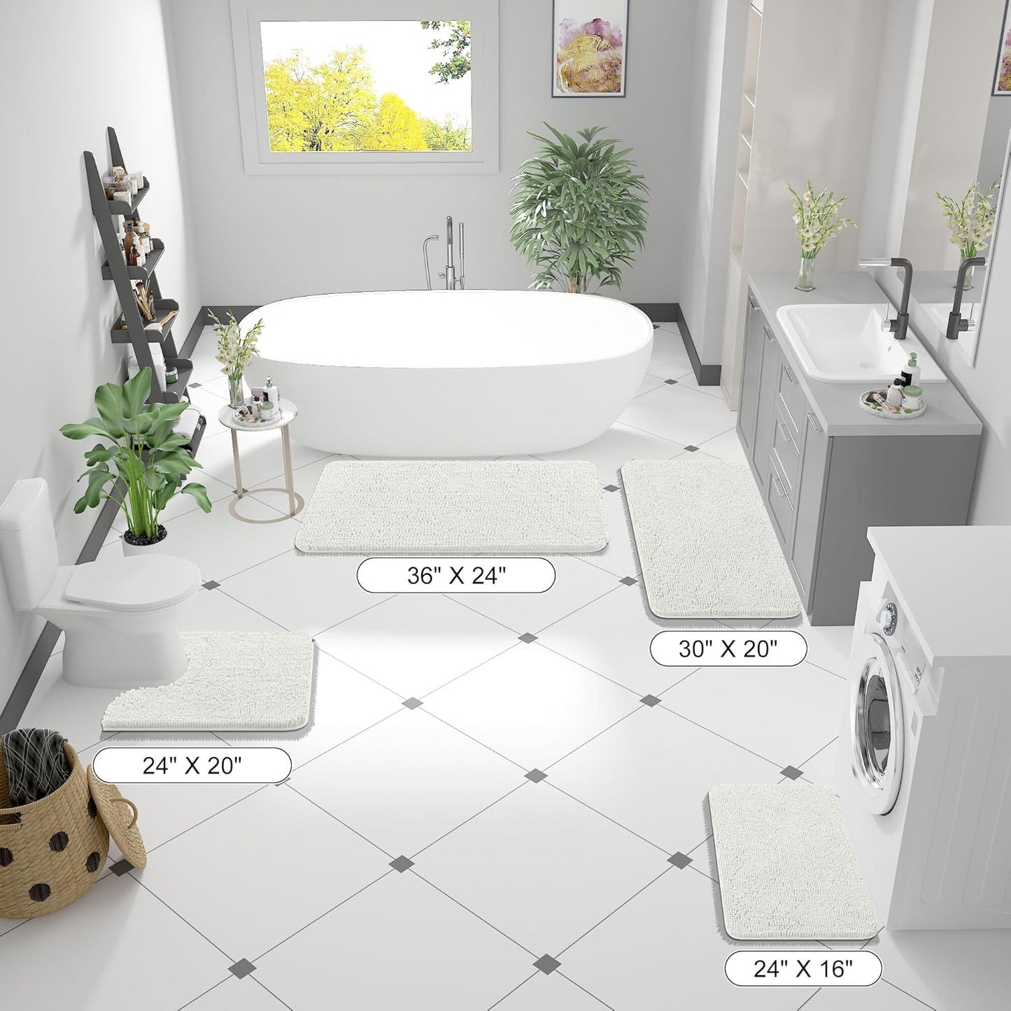 OLANLY Bathroom Rugs 70x24, Extra Soft Absorbent Chenille Bath Rugs, Rubber Backing Quick Dry, Machine Washable Bath Mats for Bathroom Floor, Tub and Shower, Home Decor Accessories, Ivory