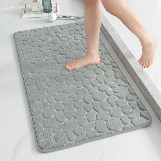 YIHOUSE Memory Foam Runner Rug, Cobblestone Bathroom Runner Rugs Super Water Absorbent Bath Mats for Bathroom Machine Washable Bath Rugs Runner for Hallway Bedroom Laundry Room(26 x 50,Light Gray)