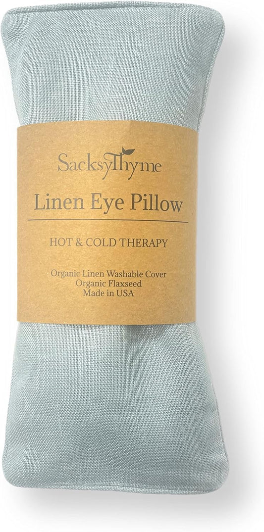 Organic Linen Eye Pillow - Lavender & Flaxseed for Relaxation, Yoga, Stress Relief - Microwavable Heating Pad & Cool Compress - Made in USA - Gifts for Meditation