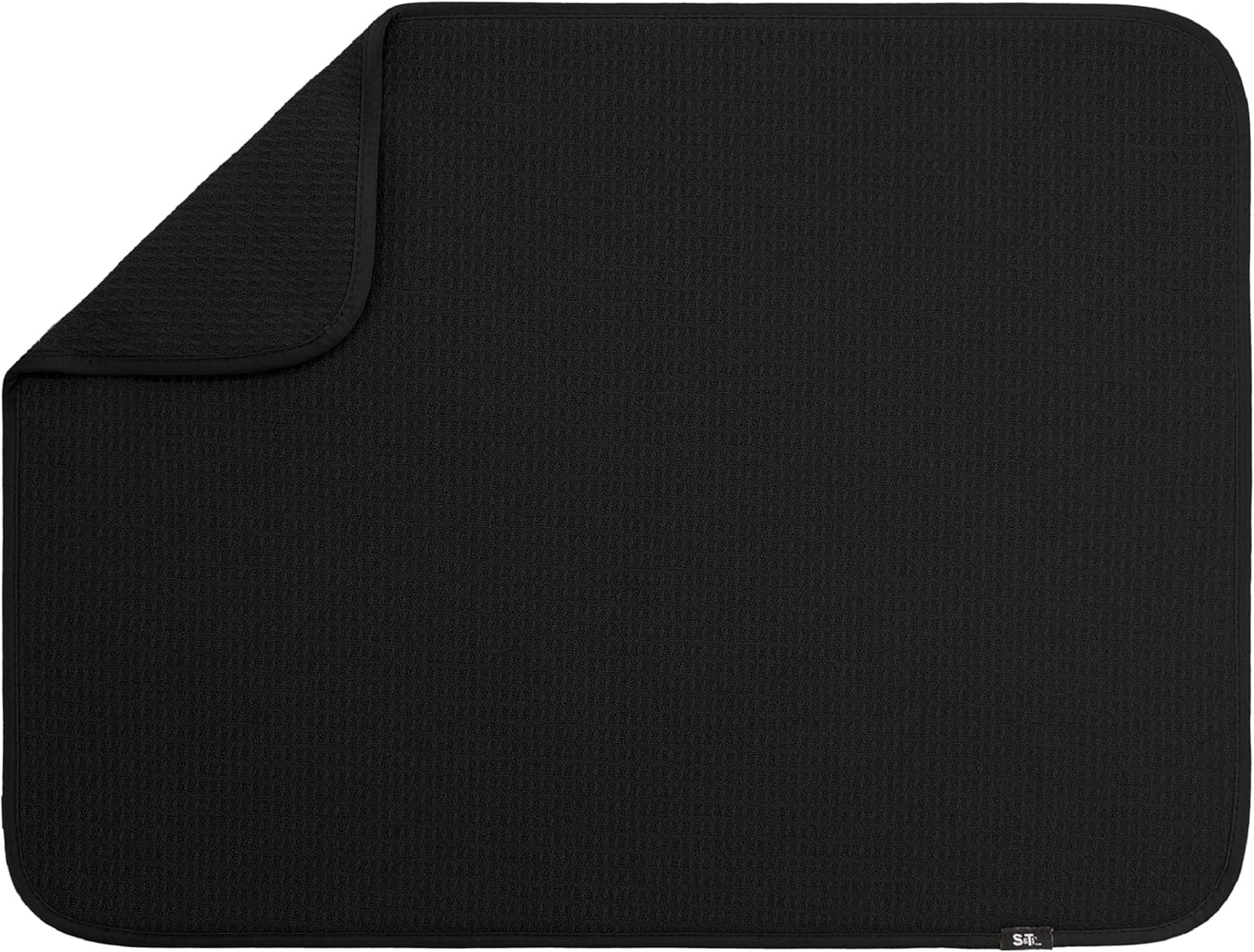 S&T INC. Dish Drying Mat XL, 18” x 24”, Absorbent Microfiber Kitchen Counter Mat, Dish Drying Pad for Dishes, Utensils, Pots and Pans, Extra Large, Black