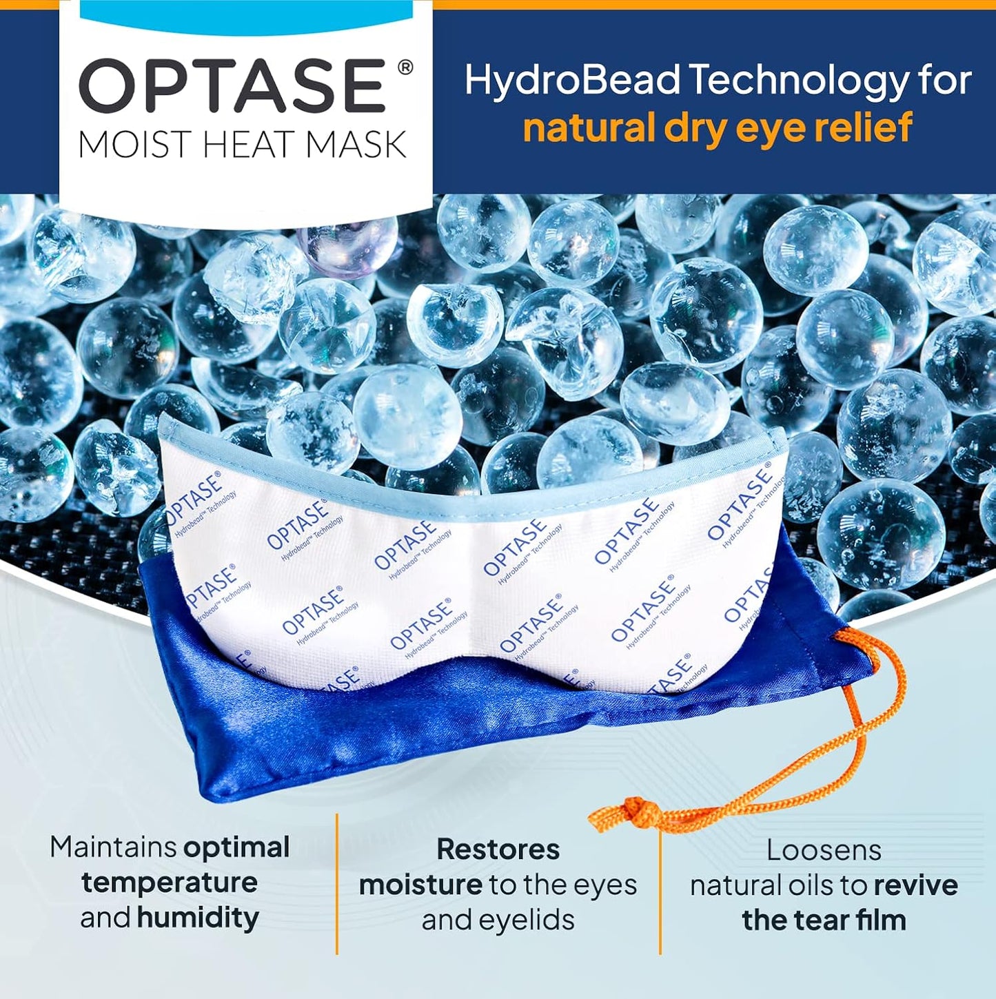 Optase Moist Heat Eye Mask for Dry Eyes - Dry Eye Mask with HydroBead Technology - Washable, Microwaveable Eye Compress for Dry Eyes - Dry Eye Therapy Mask Holds Heat for 10 Minutes - Step 1 Heat
