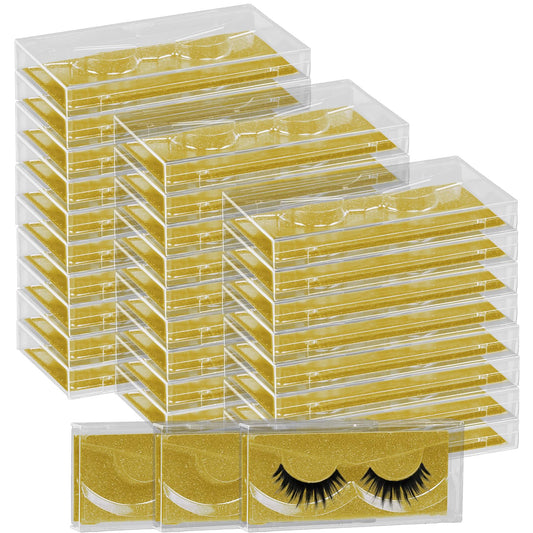 Empty Lash Boxes, 30 Pack Customizable False Eyelash Packaging Cases Bulk Storage Containers, Premium Display and Protection (Gold)