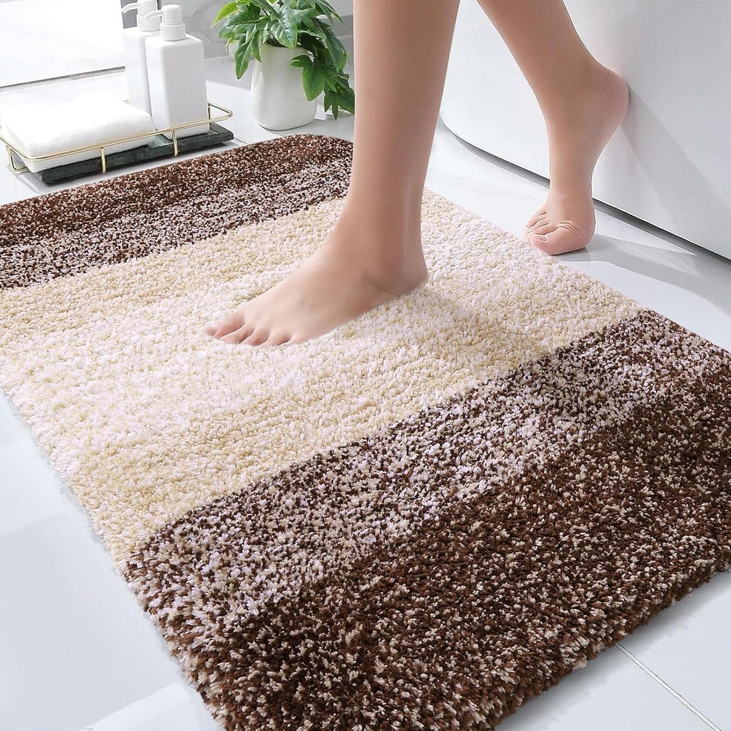 OLANLY Bathroom Rugs Mat 34x21, Extra Soft Absorbent Microfiber Bath Rugs, Rubber Backing, Quick Dry, Machine Washable Bath Mats for Bathroom Floor, Tub and Shower, Home Decor Accessories, Brown