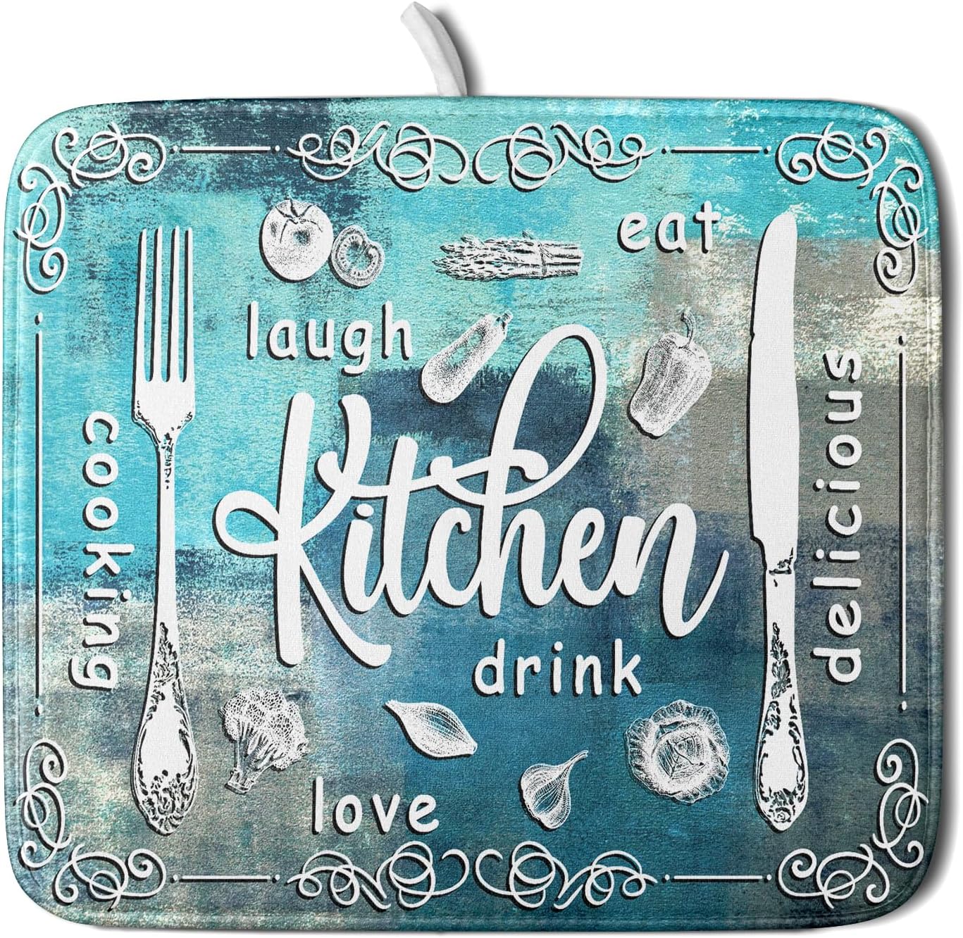 Blue Grey Dish Drying Mat 16x18 Inch Cooking Delicious Absorbent Drying Pad Heat Resistant Dish Drainer Mats for Kitchen Countertop