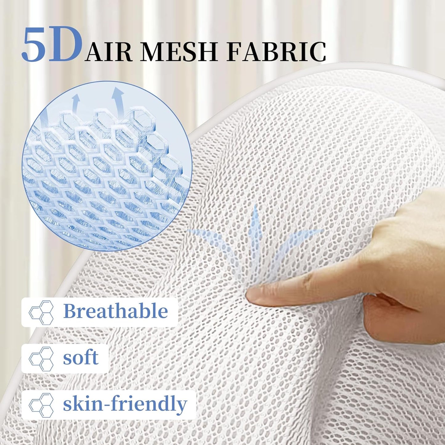 Bath Pillows for Head and Neck Support, Soft 5D Air Mesh Bath Tub Pillow with 6 Non Slip Suction Cups, Luxury Bathtub Pillows, Bathtub Accessories for Women and Men