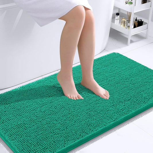 OLANLY Bathroom Rugs 44x24, Extra Soft Absorbent Chenille Bath Rugs, Rubber Backing Quick Dry, Machine Washable Bath Mats for Bathroom Floor, Tub and Shower, Home Decor Accessories, Emerald