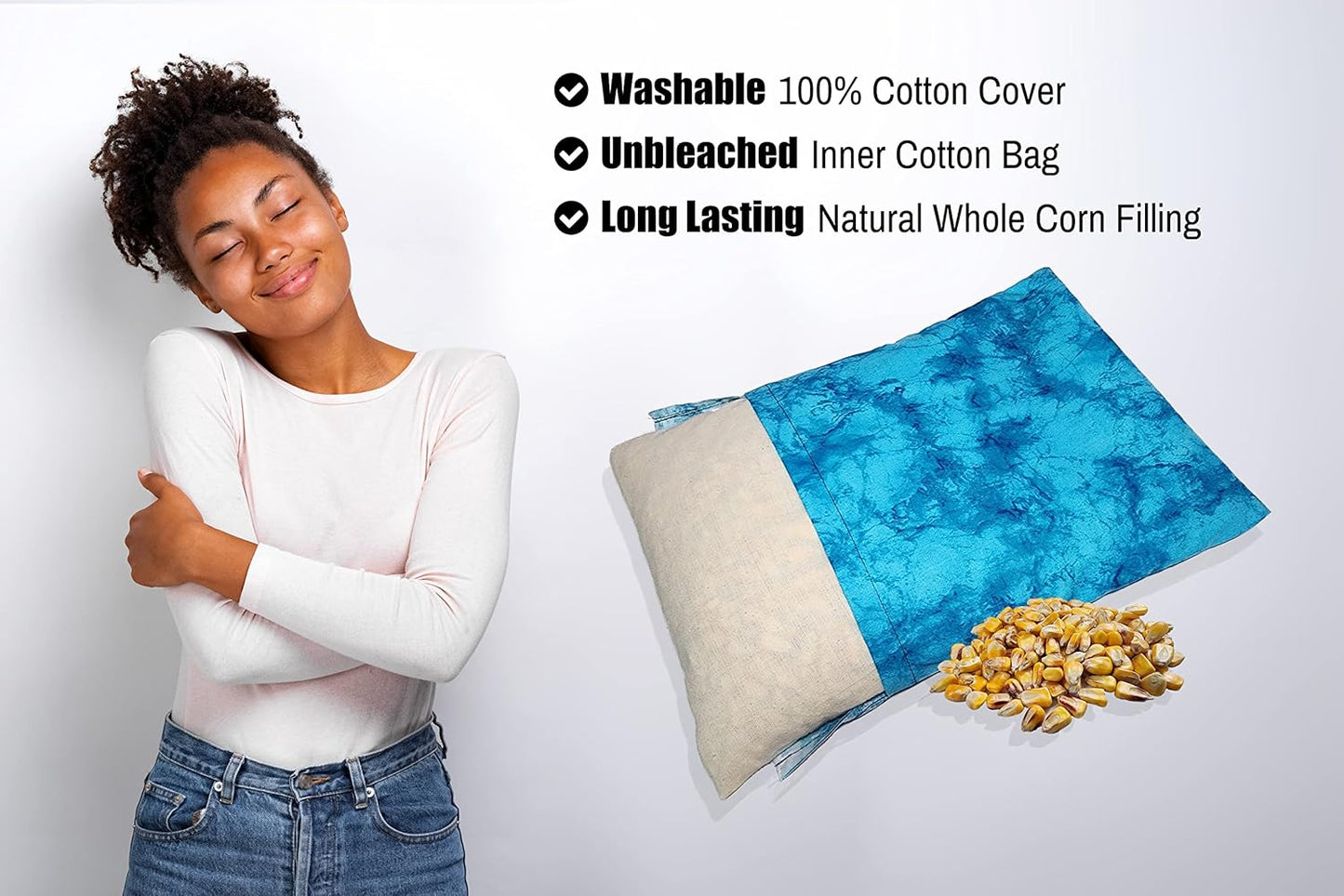 Microwavable Corn Filled Heating Pad and Cold Pack/Washable 100% Cotton Cover (Watermark - Aqua, 7.5in W x 11in L)