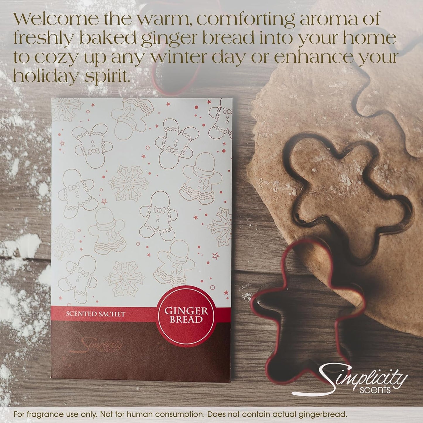 Simplicity Scents Gingerbread Scented Sachets Pack of 3, Fall & Winter - Long-Lasting Scented Bags, Home Fragrance, Air Freshener & Deodorizer for Closet, Room, Drawer, or Cars, Made in USA