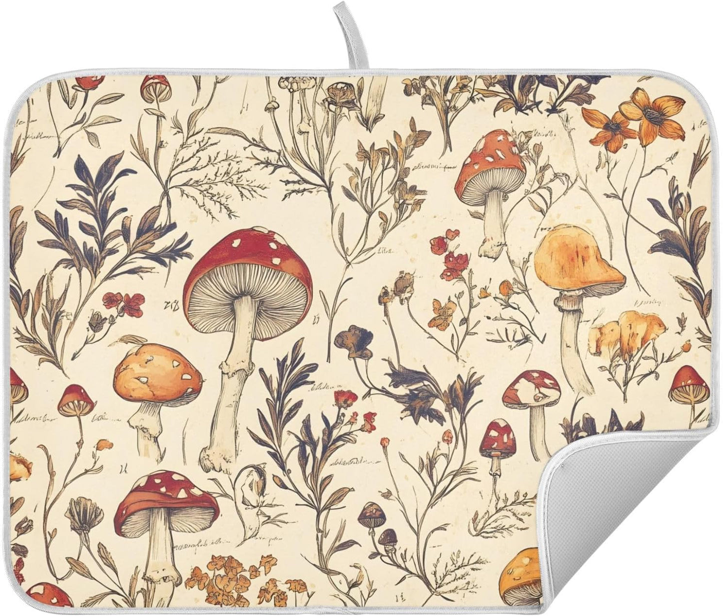 Mushroom Autumn Grass Dish Drying Mats for Kitchen Counter, 18x24 inch Drying Dishes Absorbent Microfiber Dish Drainer Mat Rack Pad Fast Dry