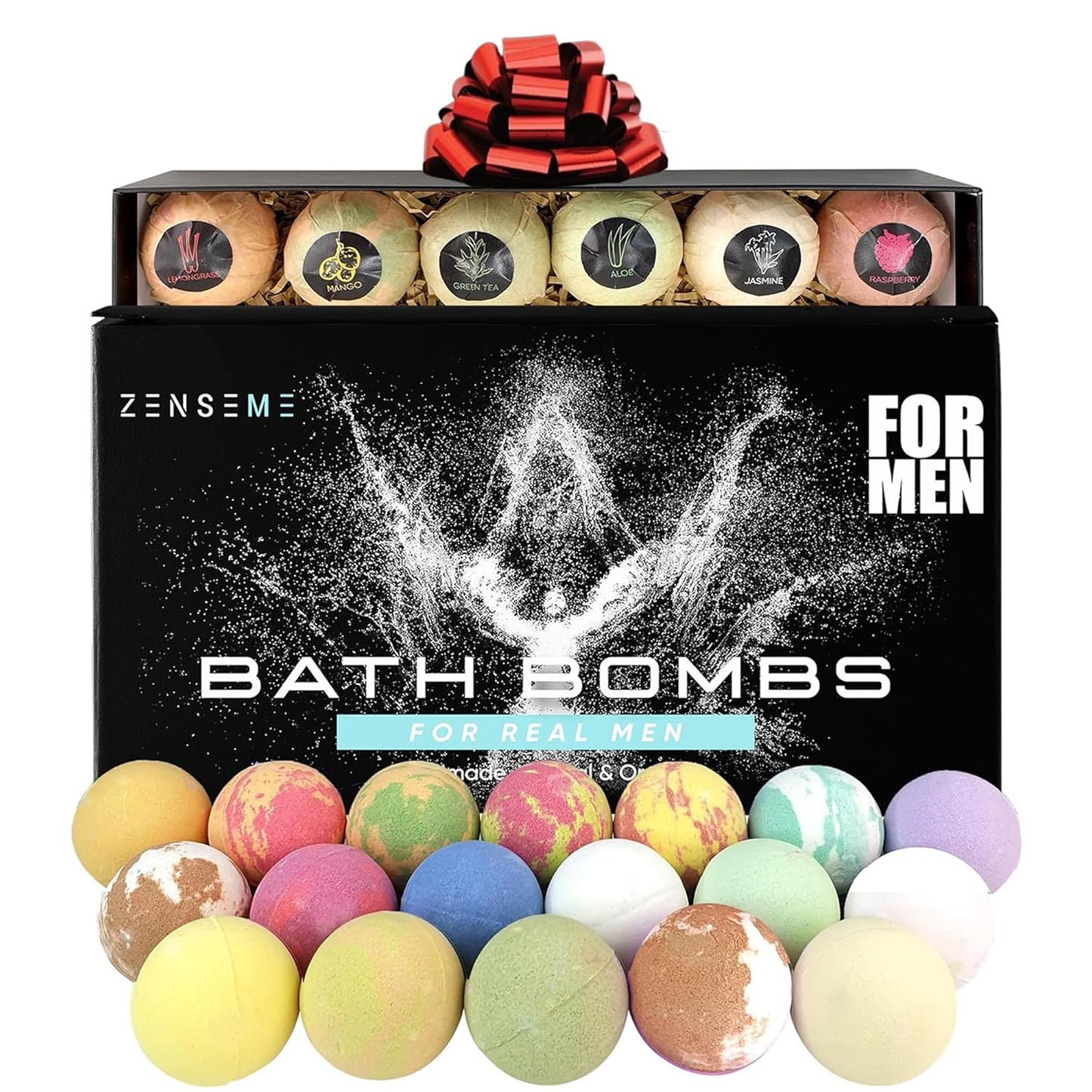 Bath Bombs for Men, Gift Set of 18 Scented Organic Handmade Bath Bombs of 2.5 oz with Natural Essential Oils. Perfect for Boyfriend, Husband, Father or Friend, by ZenseMe