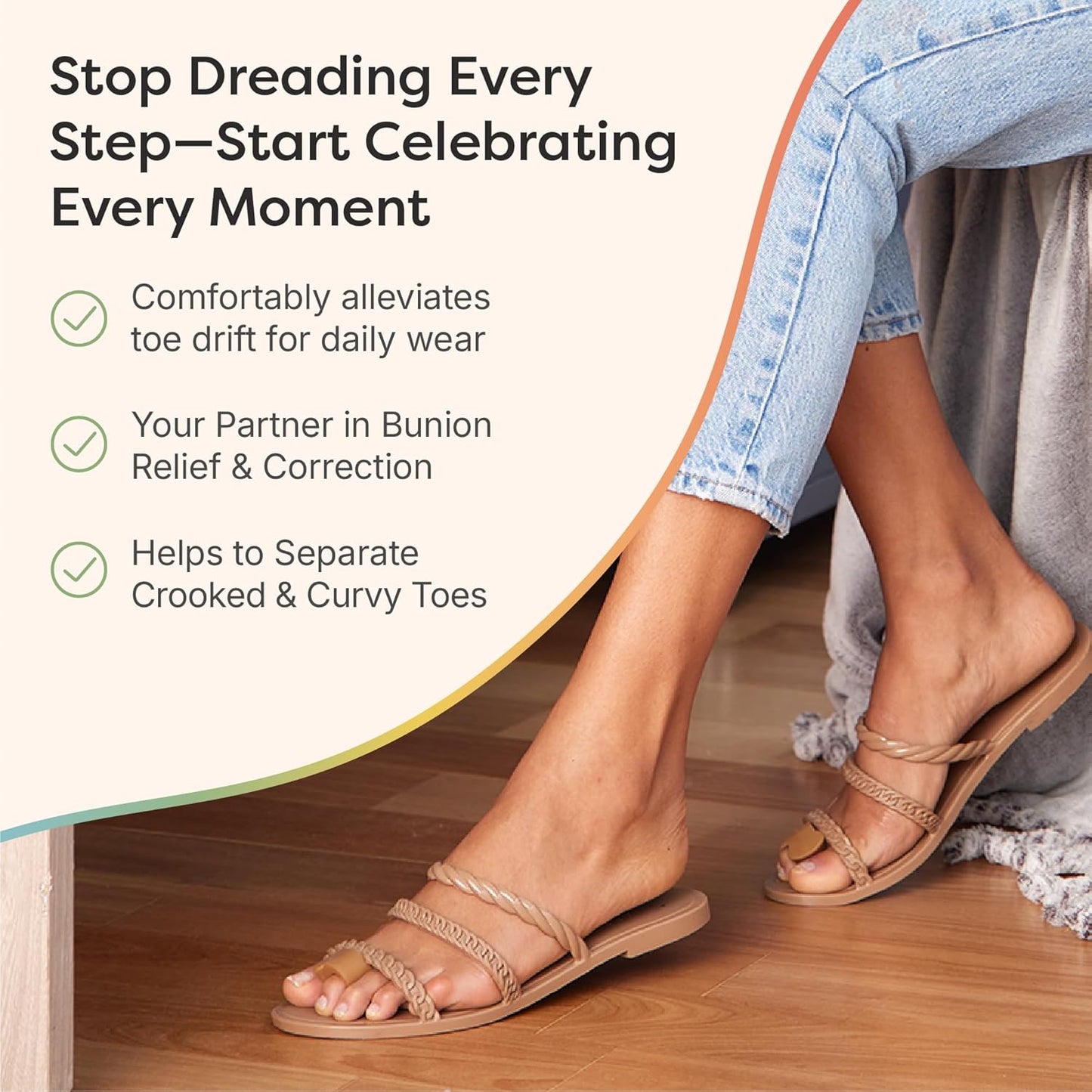 ZenToes Gel Toe Separators for Overlapping Toes, Bunions, Big Toe Alignment, Corrector and Spacer - 4 Pack (Honey)